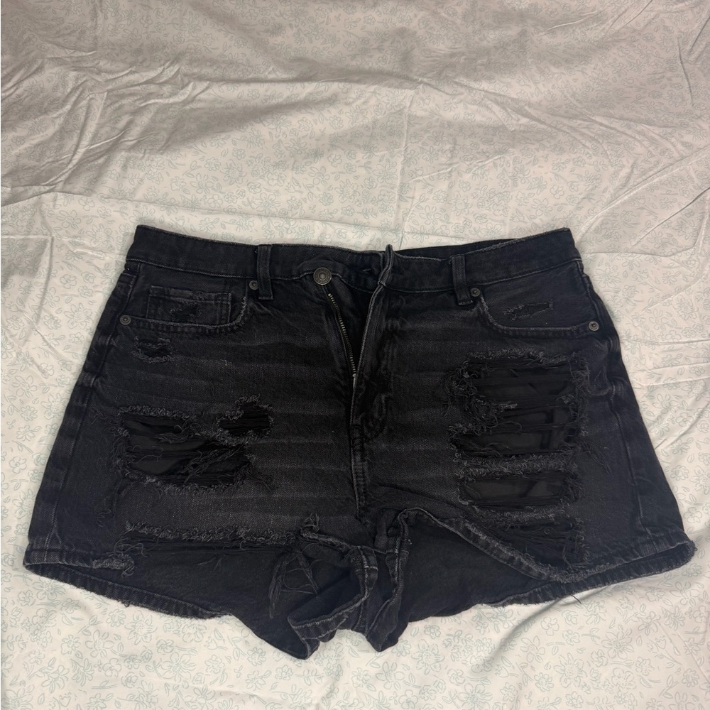 American Eagle Outfitters Black Ripped Jean Shorts